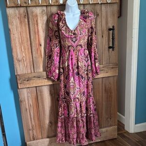 A loves A Boho Paisley Maxi Dress in Pink and Brown